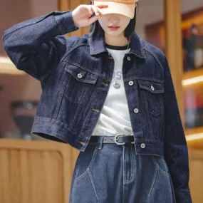 -Women's Denim Short Jackets, 100% Cotton, Casual Wash Jean Jacket, Basic Oversize, Button Down, Cropped Outerwear, 14oz