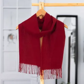 100% Alpaca Fringed Scarf in Red Hand-Woven in Peru - Crimson Tide | NOVICA