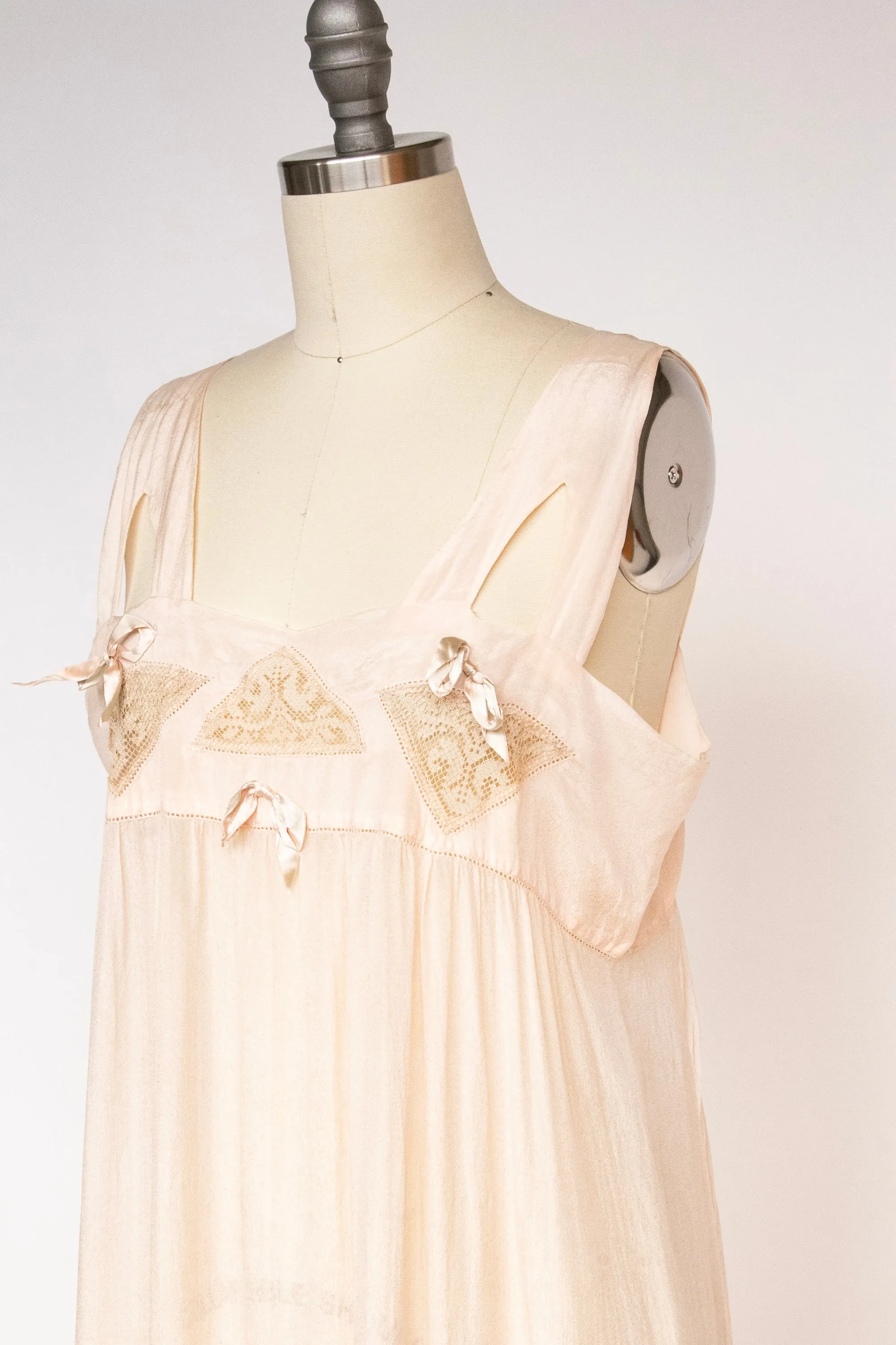 1920s Silk Nightgown Slip Lace Sheer Lingerie Dress