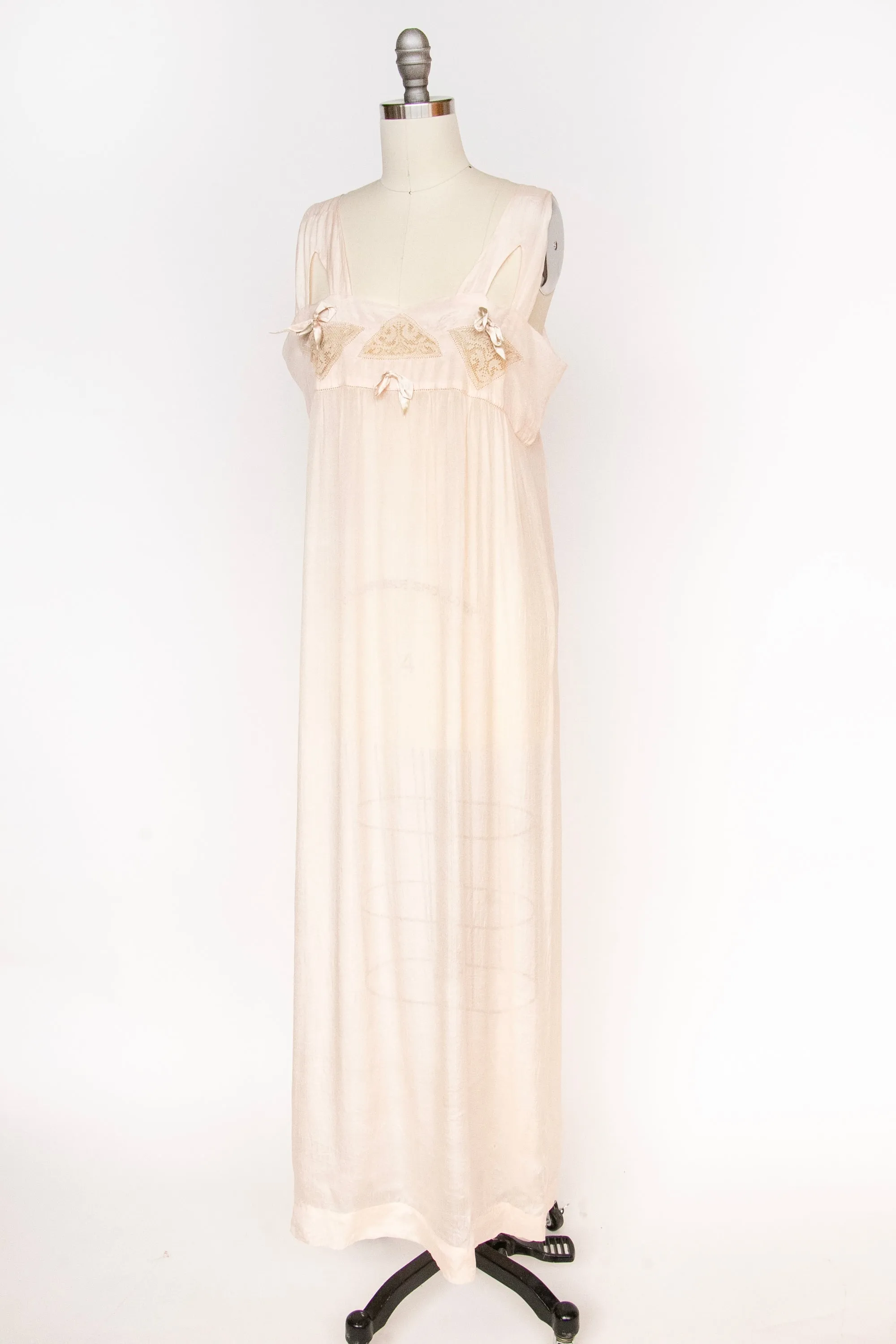 1920s Silk Nightgown Slip Lace Sheer Lingerie Dress