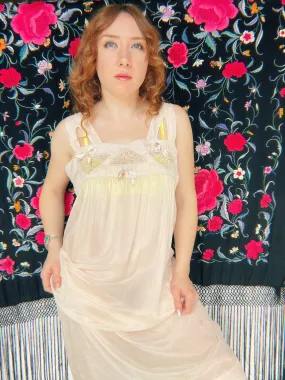 1920s Silk Nightgown Slip Lace Sheer Lingerie Dress