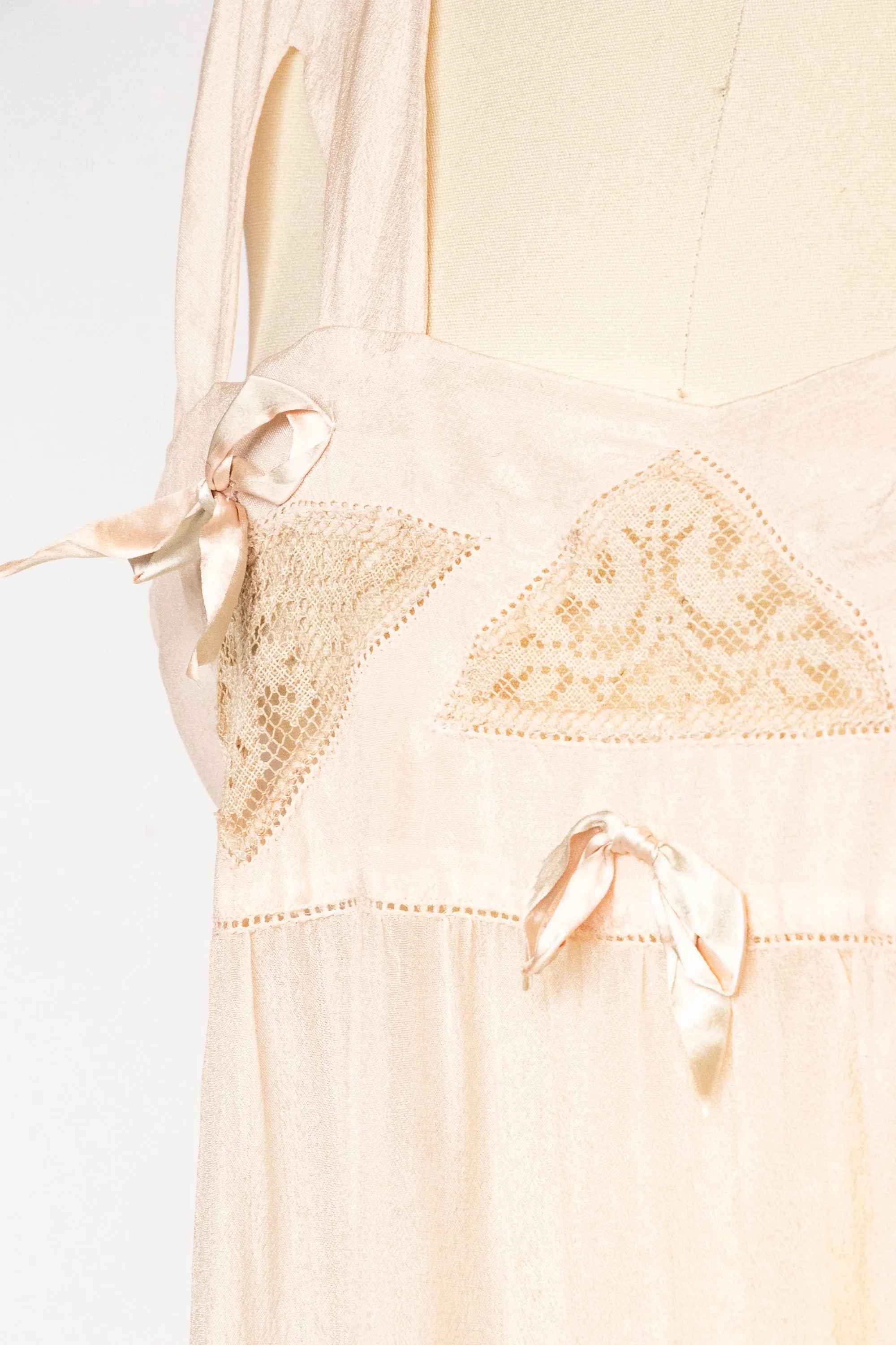 1920s Silk Nightgown Slip Lace Sheer Lingerie Dress