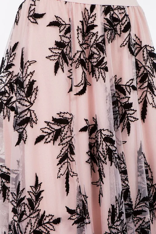 3D PETIOLE DOUBLE LAYERED TULLE MIDI SKIRT