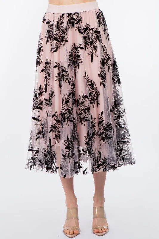 3D PETIOLE DOUBLE LAYERED TULLE MIDI SKIRT