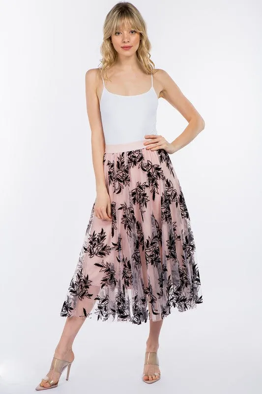 3D PETIOLE DOUBLE LAYERED TULLE MIDI SKIRT