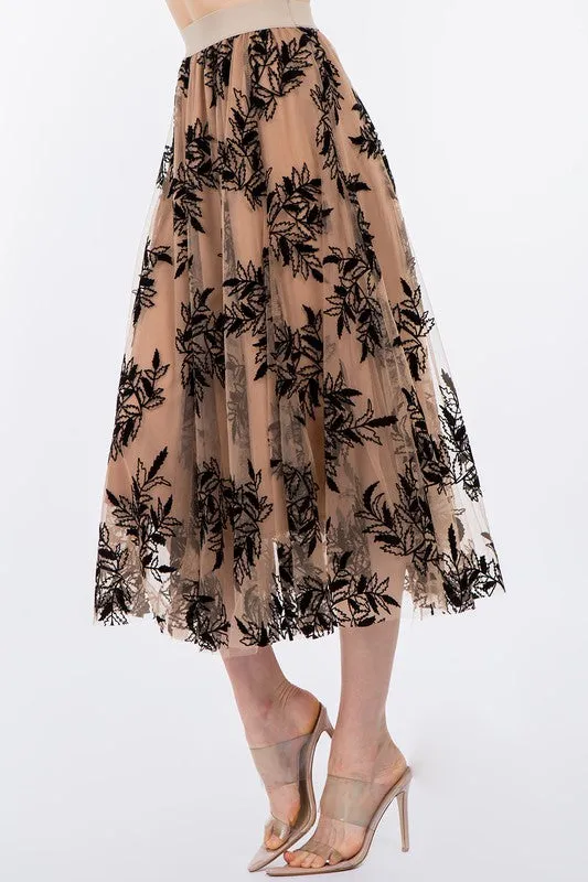 3D PETIOLE DOUBLE LAYERED TULLE MIDI SKIRT