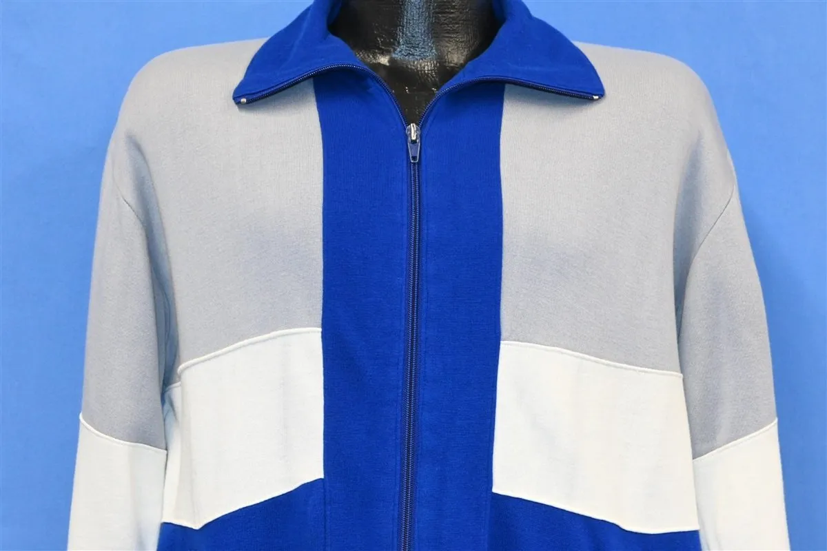 80s Blue White Gray Zipper Track Jacket Large