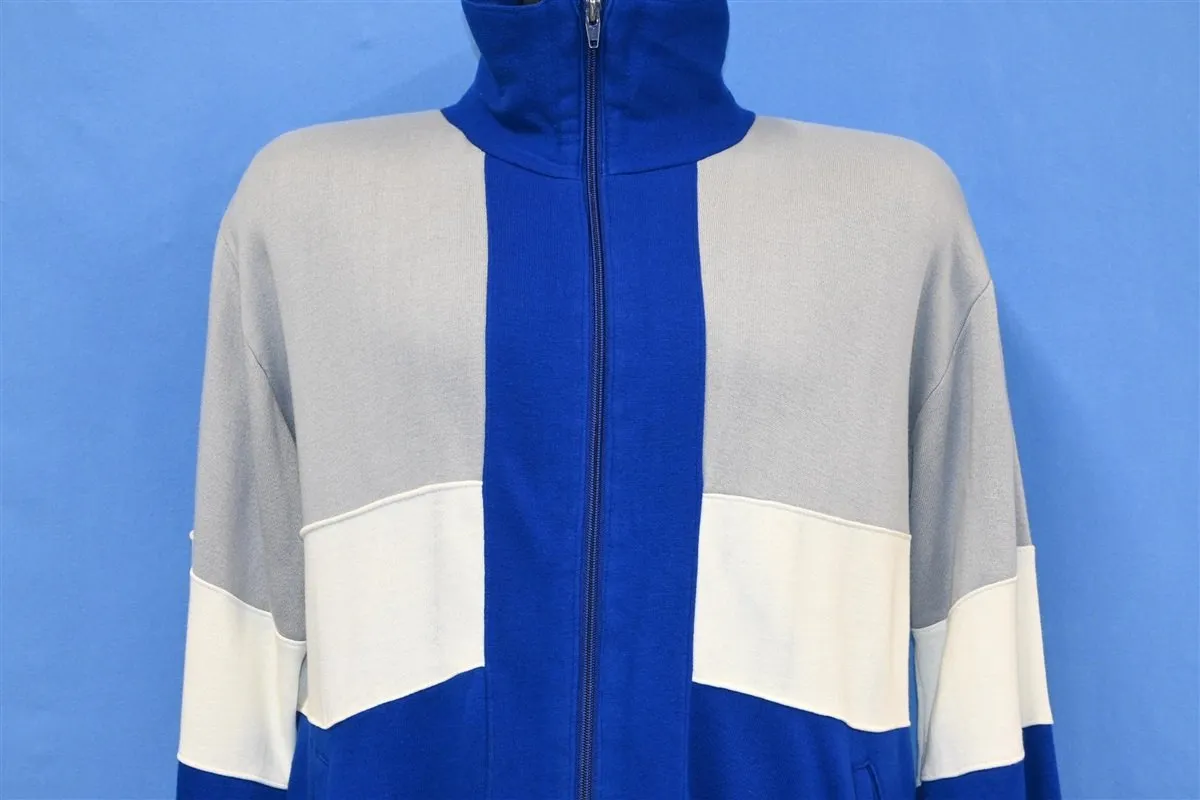 80s Blue White Gray Zipper Track Jacket Large