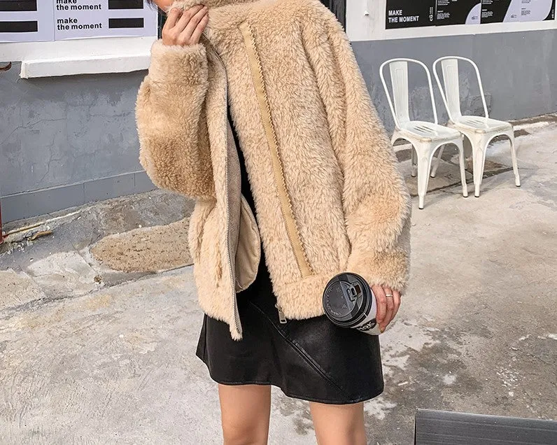 8GIRLS BORG TEDDY COAT IN CAMEL