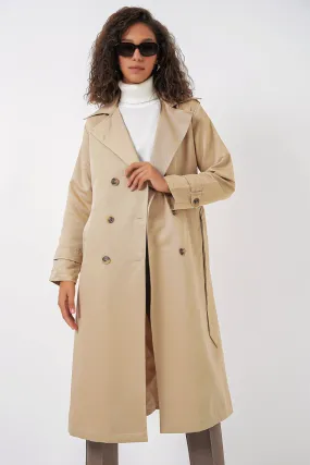 BGD Women Women's Wrap Neck Long Trench Coat - Beige - Palmela