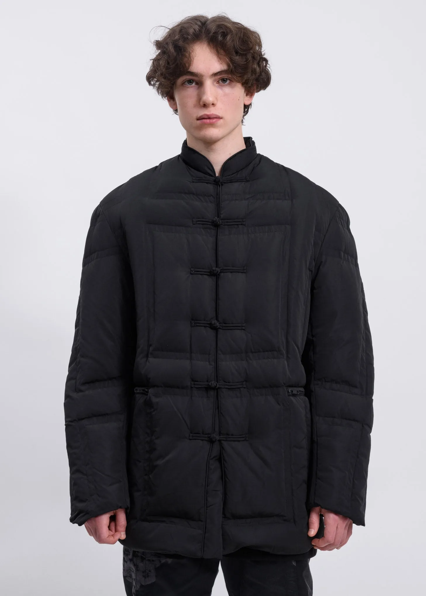 Black Panel Puffer Tang Coat
