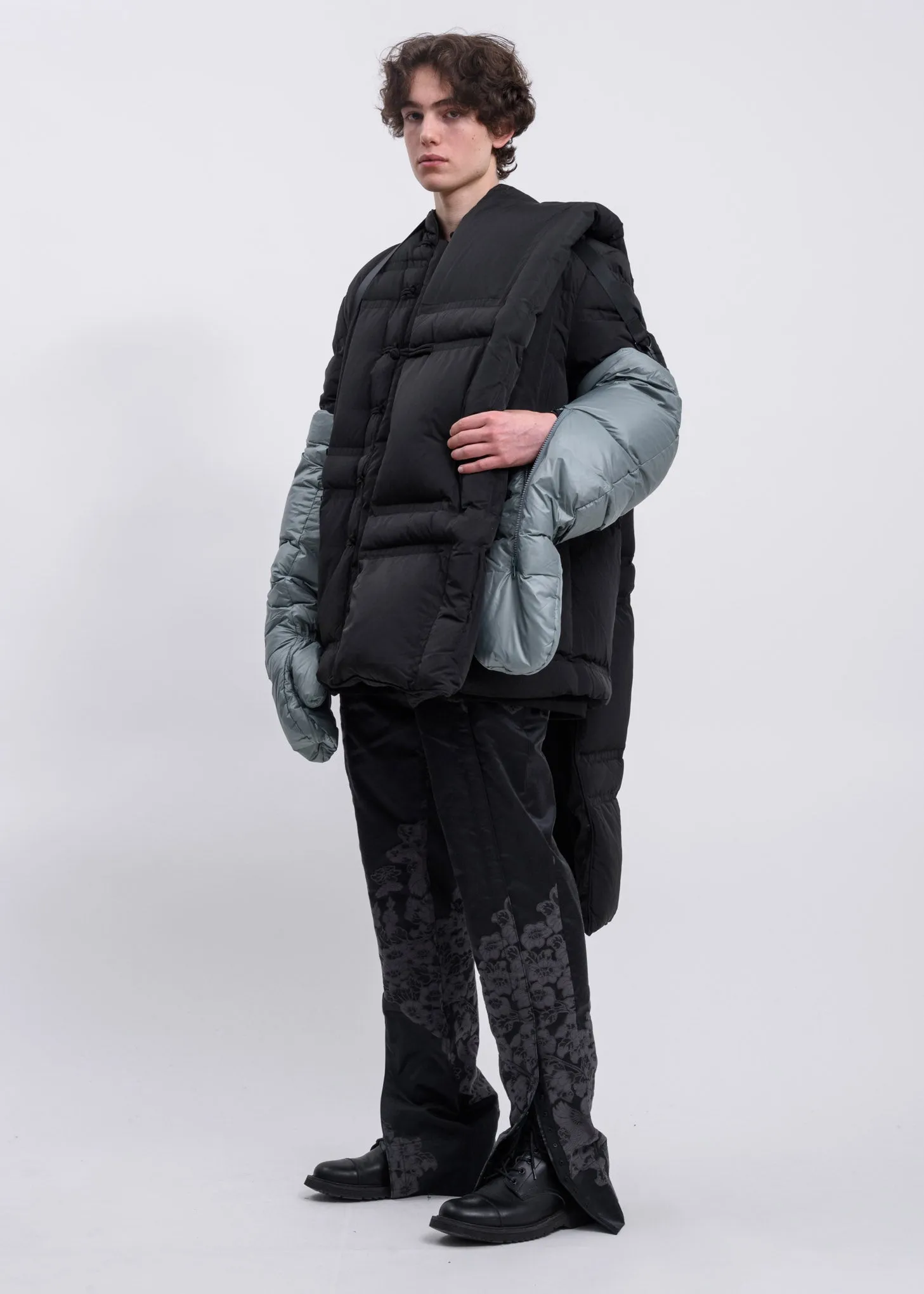 Black Panel Puffer Tang Coat