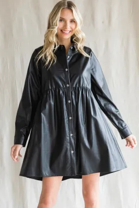 Black Pleather Babydoll Dress