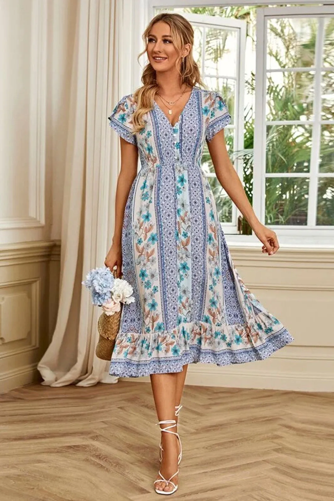 Boho Midi Dress, Sundress, Blue Admiral