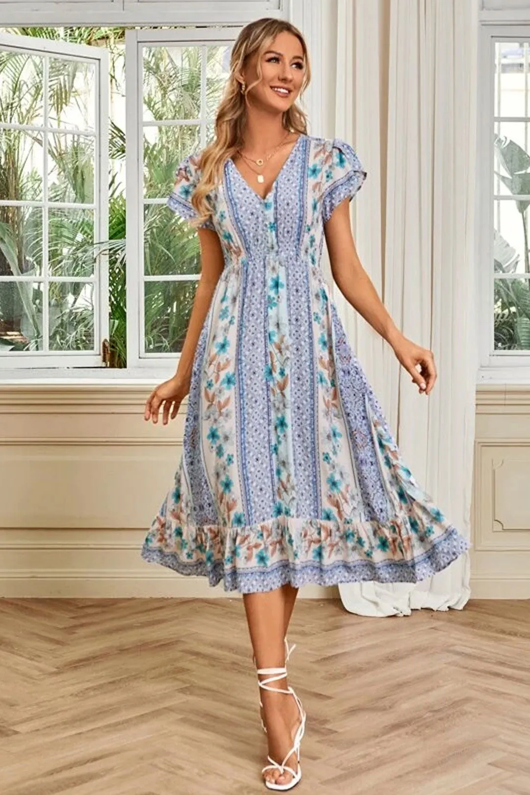 Boho Midi Dress, Sundress, Blue Admiral
