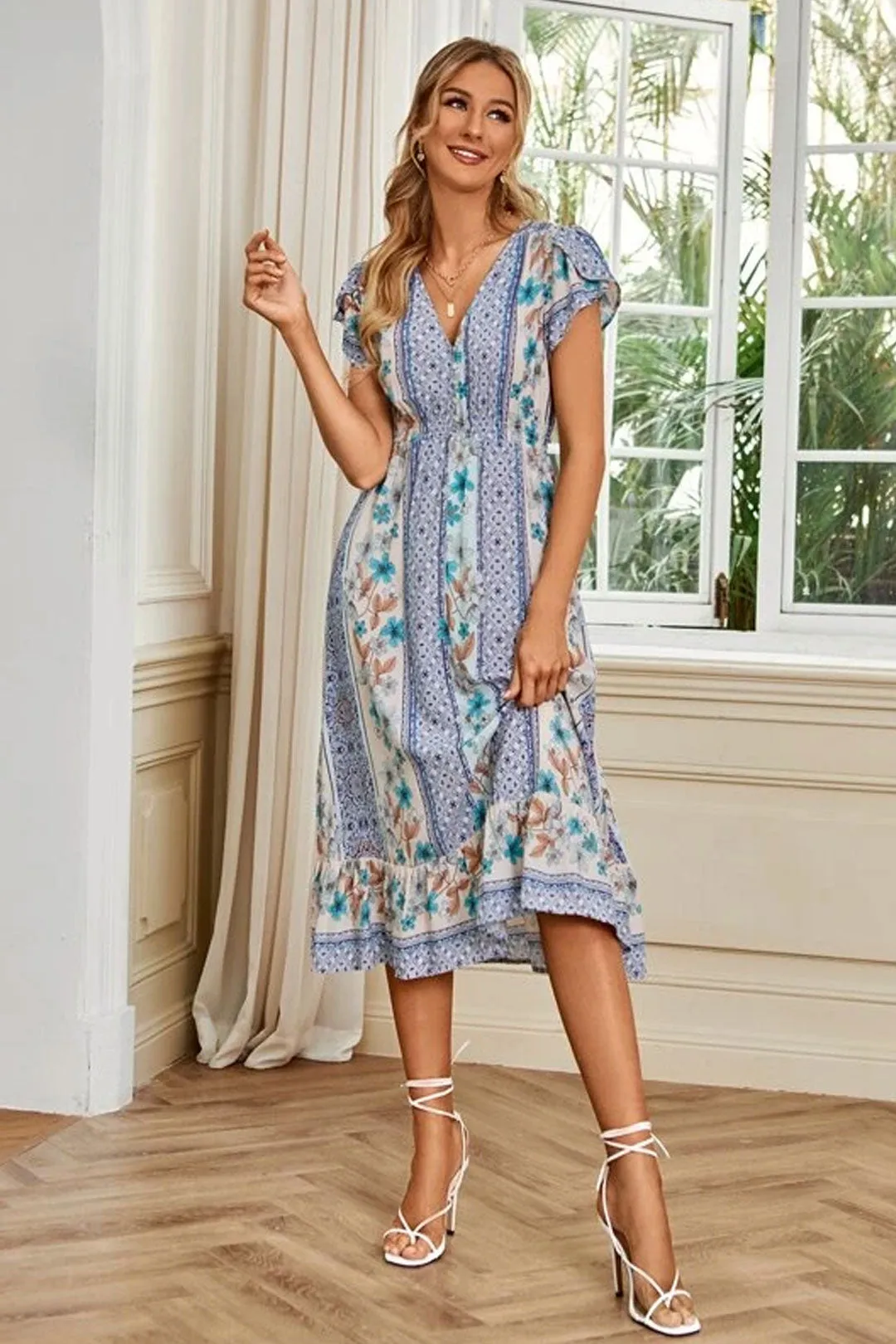 Boho Midi Dress, Sundress, Blue Admiral