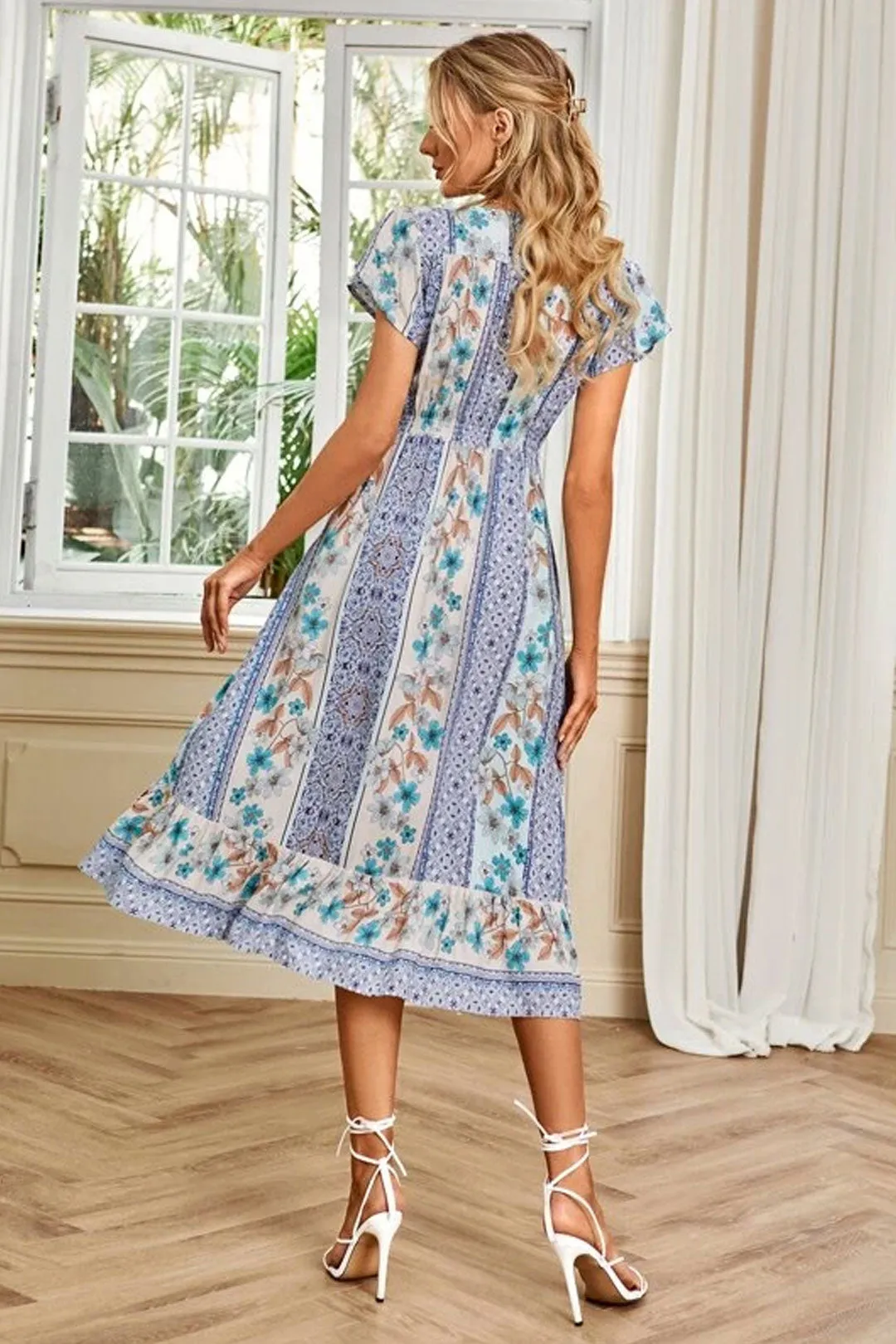 Boho Midi Dress, Sundress, Blue Admiral