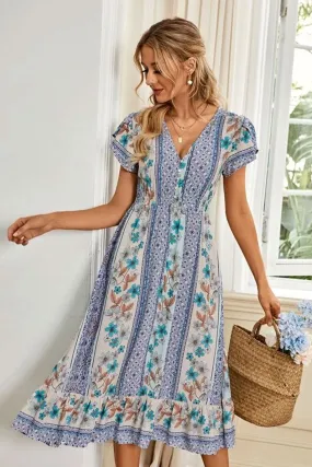 Boho Midi Dress, Sundress, Blue Admiral