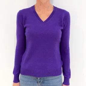 Bright Purple Cashmere V-Neck Jumper Small