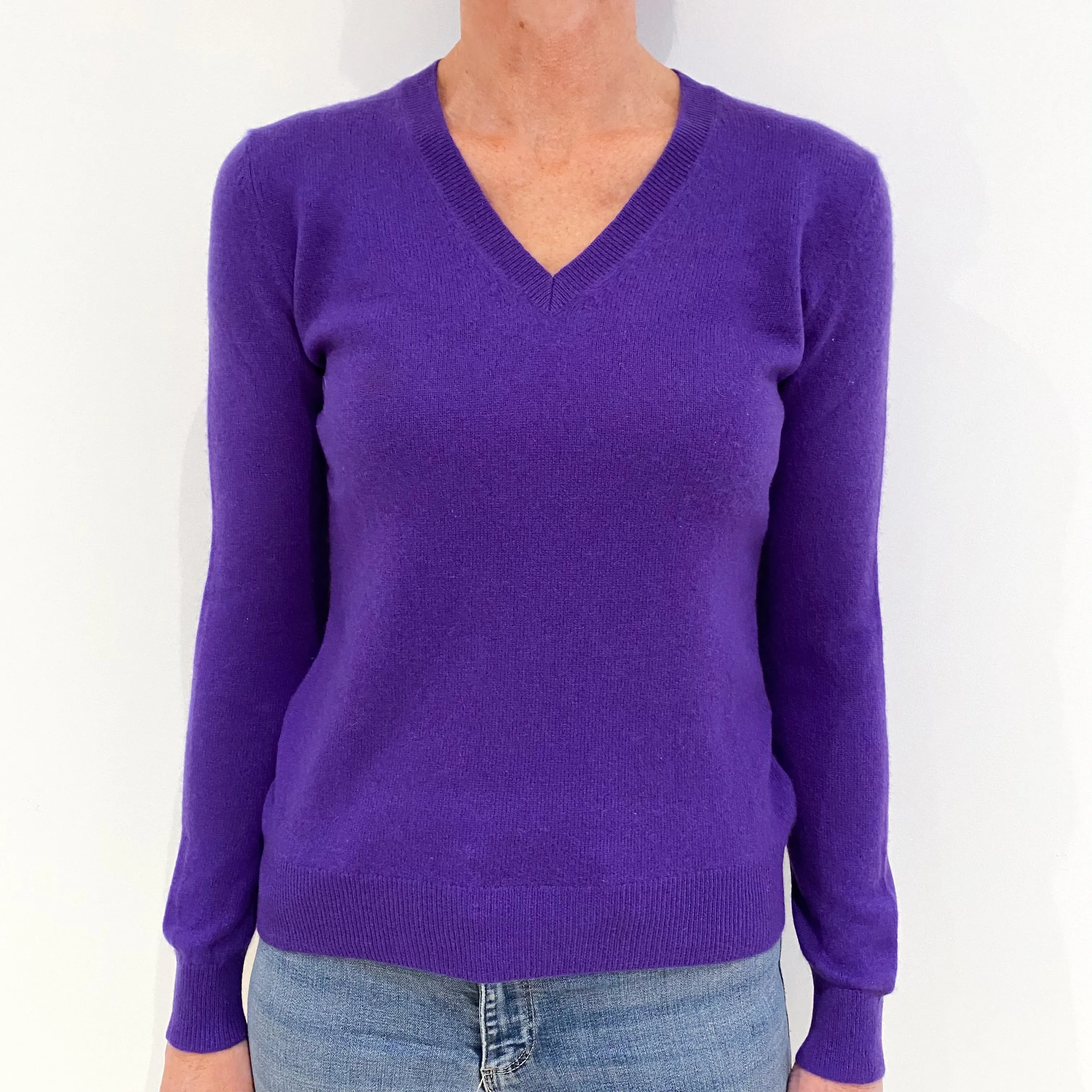 Bright Purple Cashmere V-Neck Jumper Small