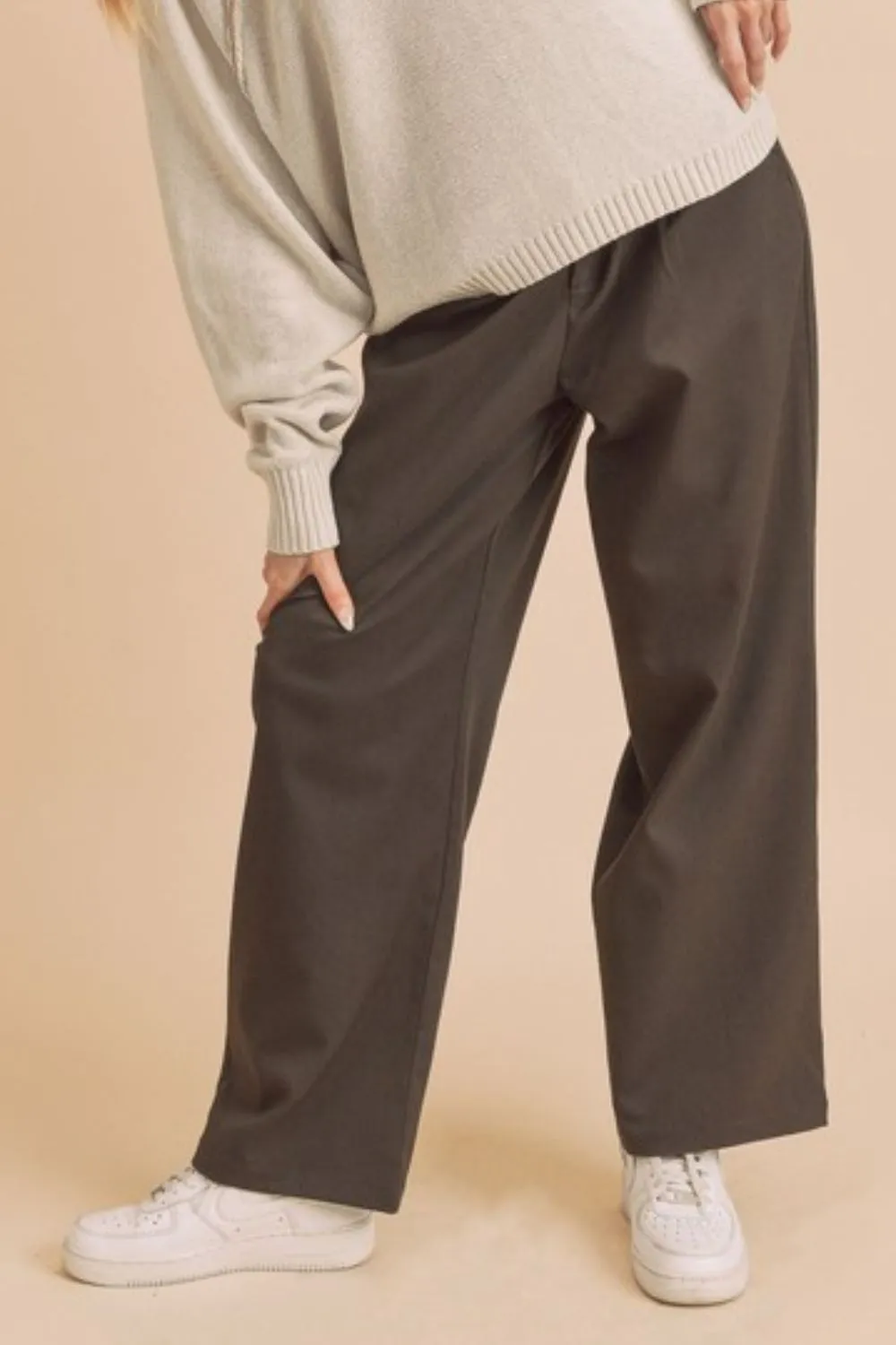 Brown High Waist Wide Leg Pants with Side Pockets