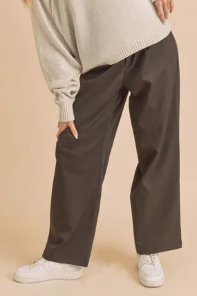 Brown High Waist Wide Leg Pants with Side Pockets