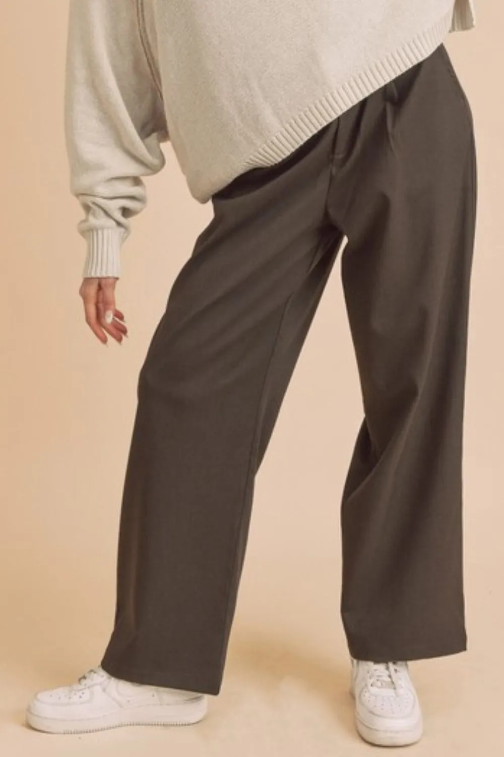 Brown High Waist Wide Leg Pants with Side Pockets