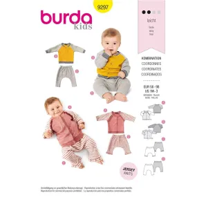 Burda Style Pattern 9297 Babies' Sweatjacket - Raglan Sleeve Jacket with Stand Collar - Pull-on Trousers / Pants