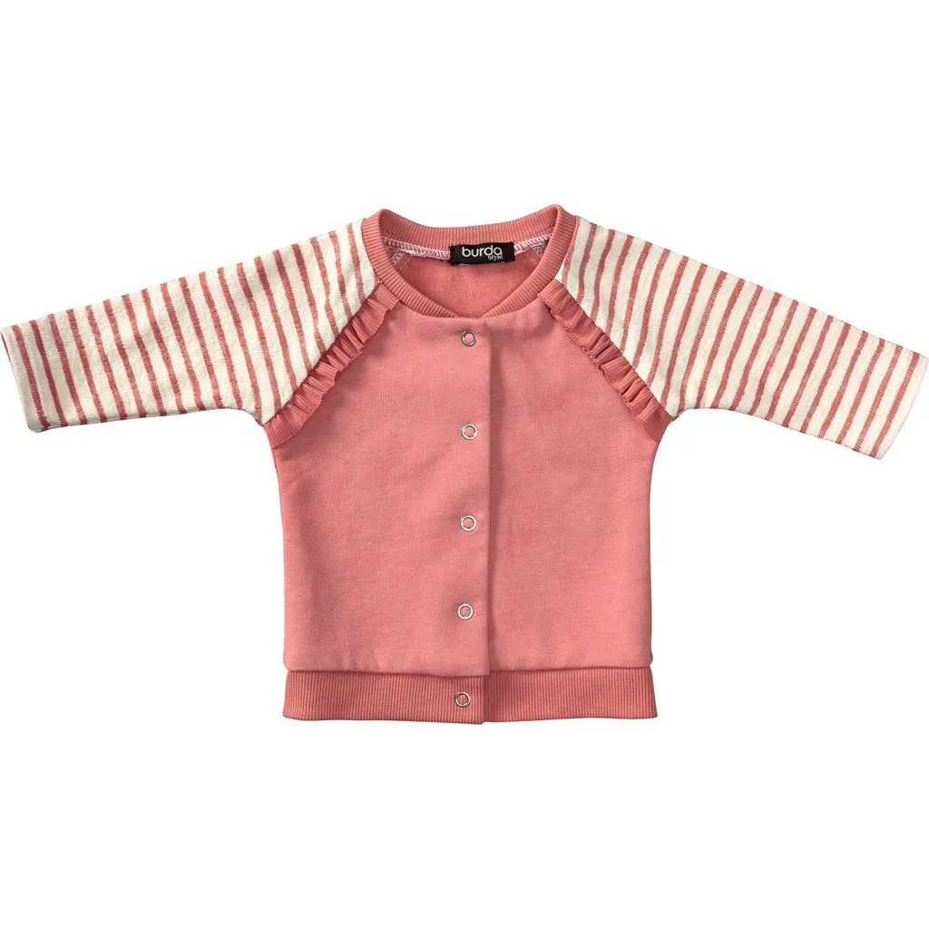 Burda Style Pattern 9297 Babies' Sweatjacket - Raglan Sleeve Jacket with Stand Collar - Pull-on Trousers / Pants