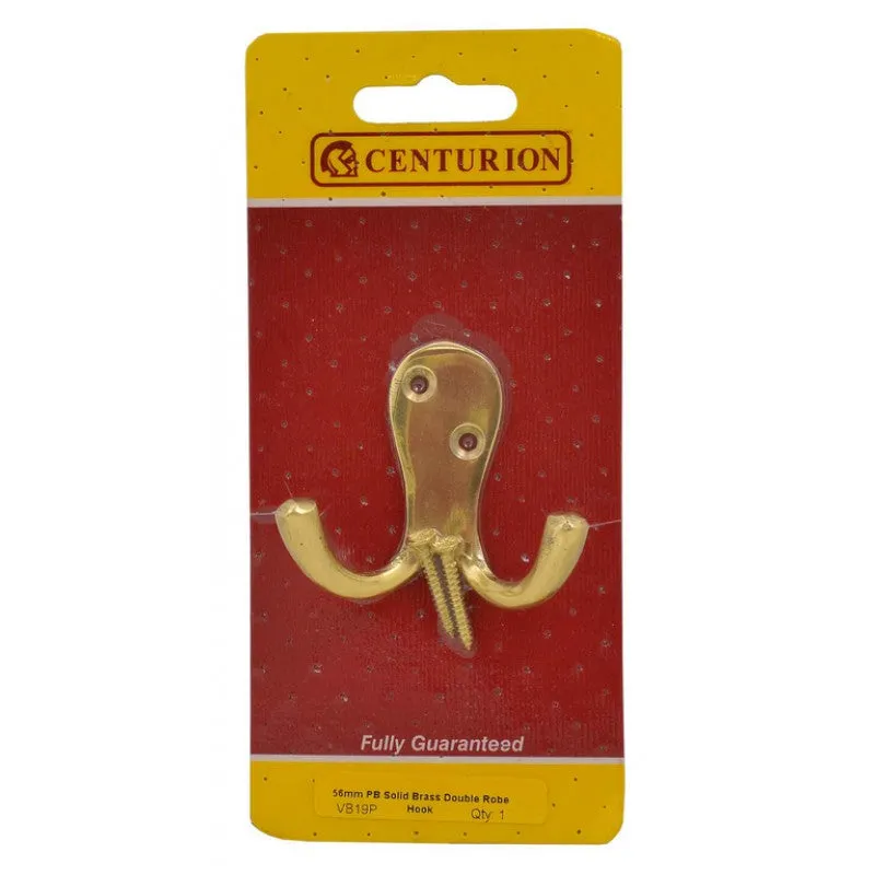 Centurion 75mm PB Solid Brass Double Robe Hook