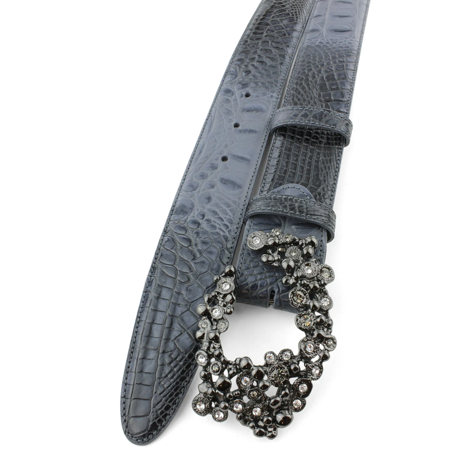 Charcoal Grey Mock Croc Crystal Swirl Belt