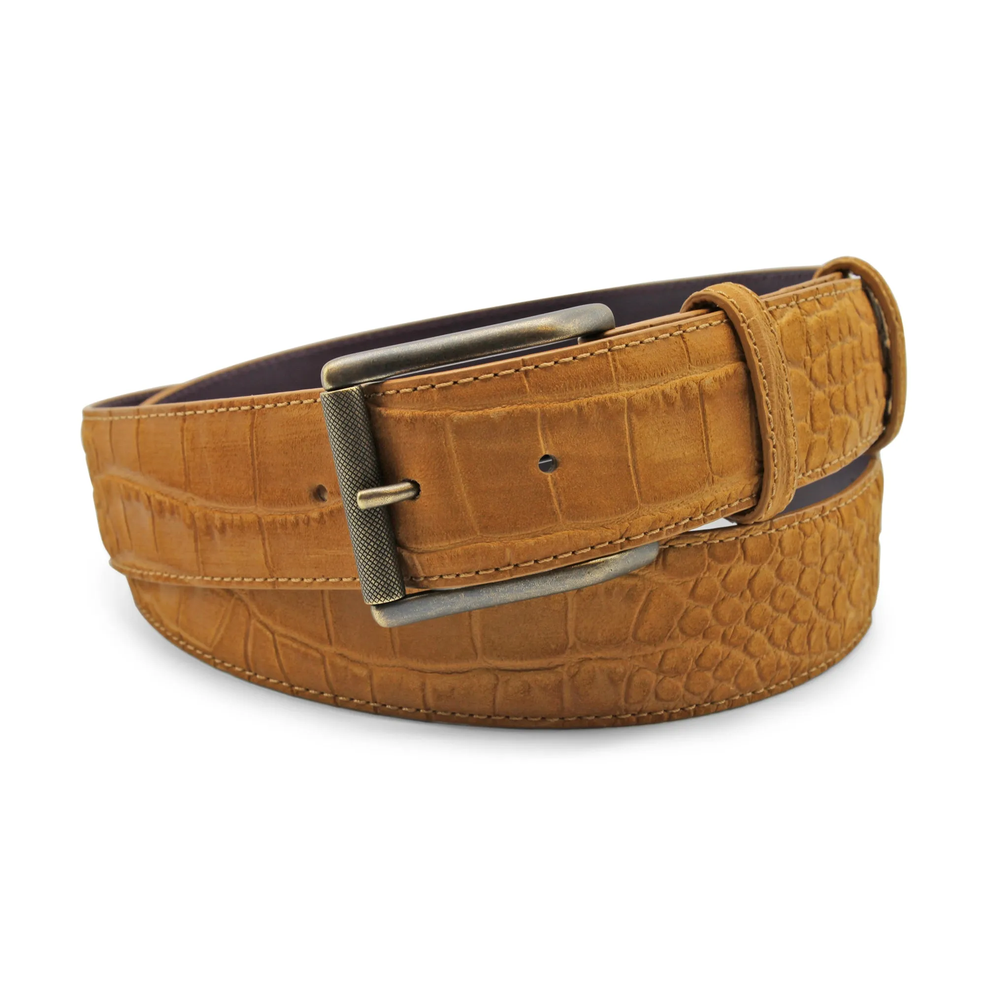 Chestnut Nubuck Touch Mock Croc Roller Belt
