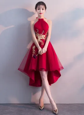 Cute Tulle Lace Short Prom Dress, A-Line Backless Evening Party Dress