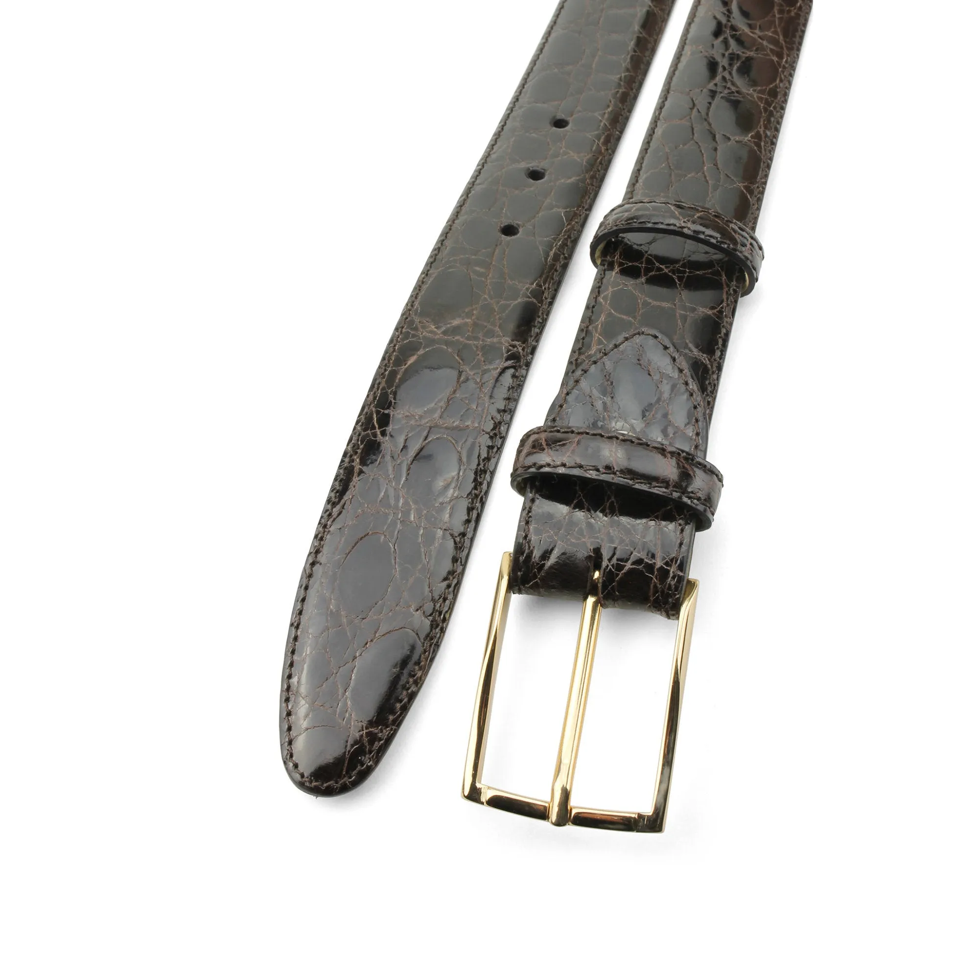 Dark Brown Genuine Crocodile Flank Belt