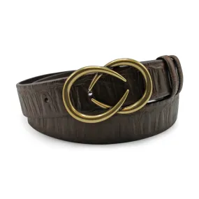 Dark Brown Supple Vintage Mock Croc Interlock Belt
