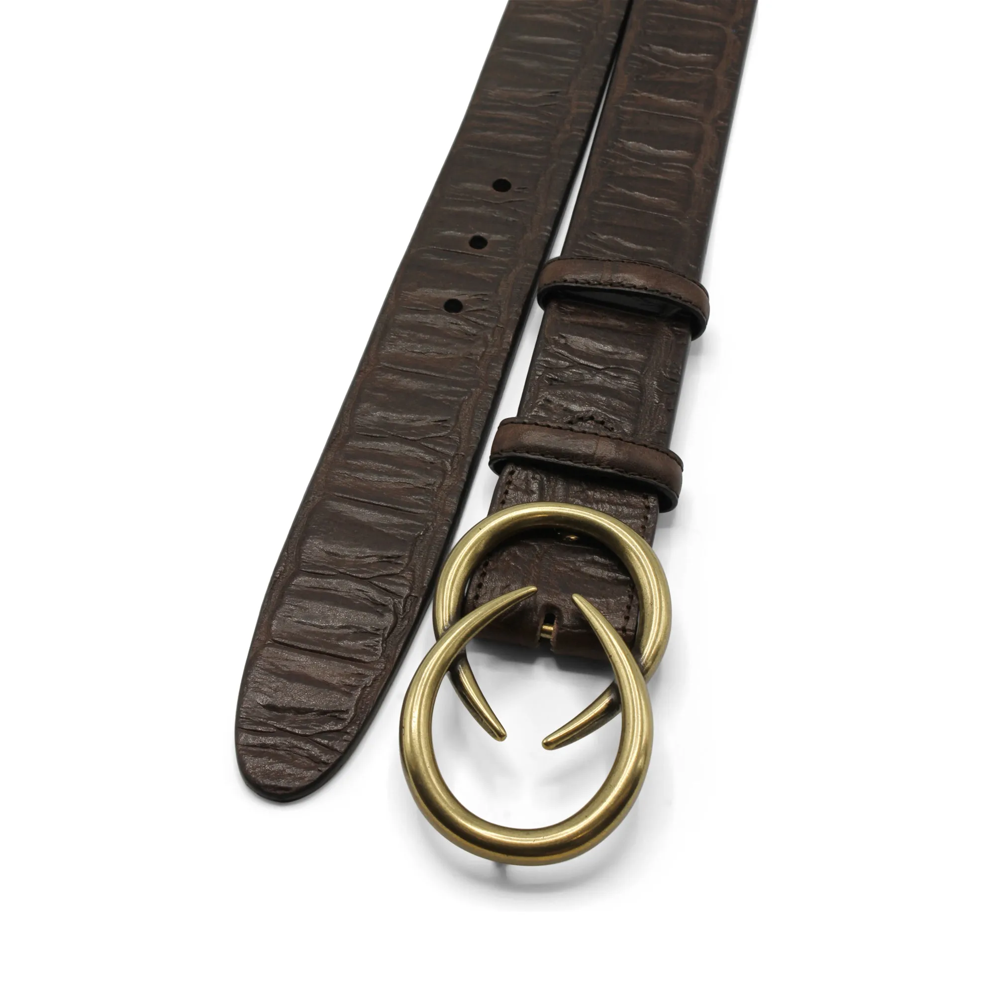Dark Brown Supple Vintage Mock Croc Interlock Belt