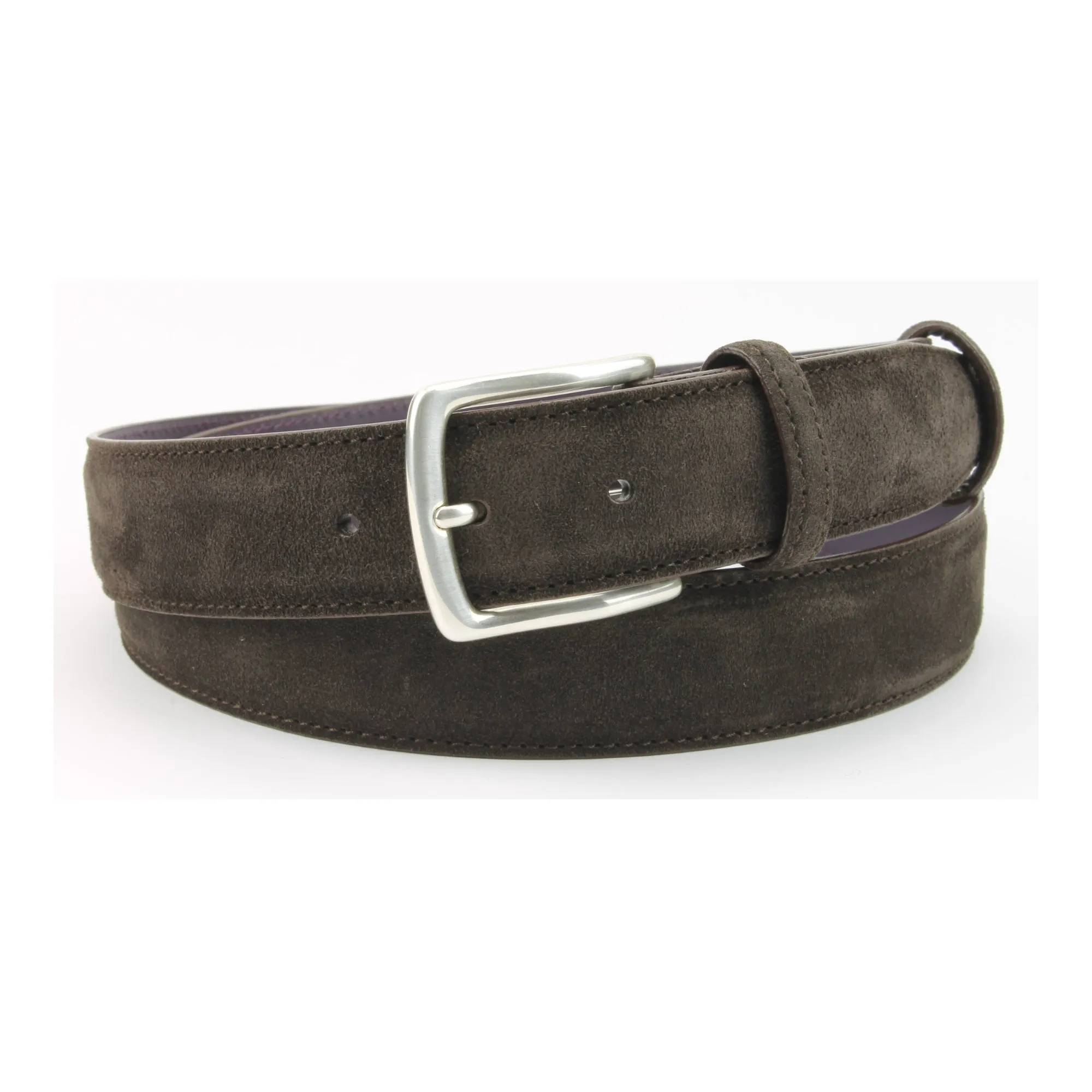 Dark choc classic suede belt with classic silver buckle