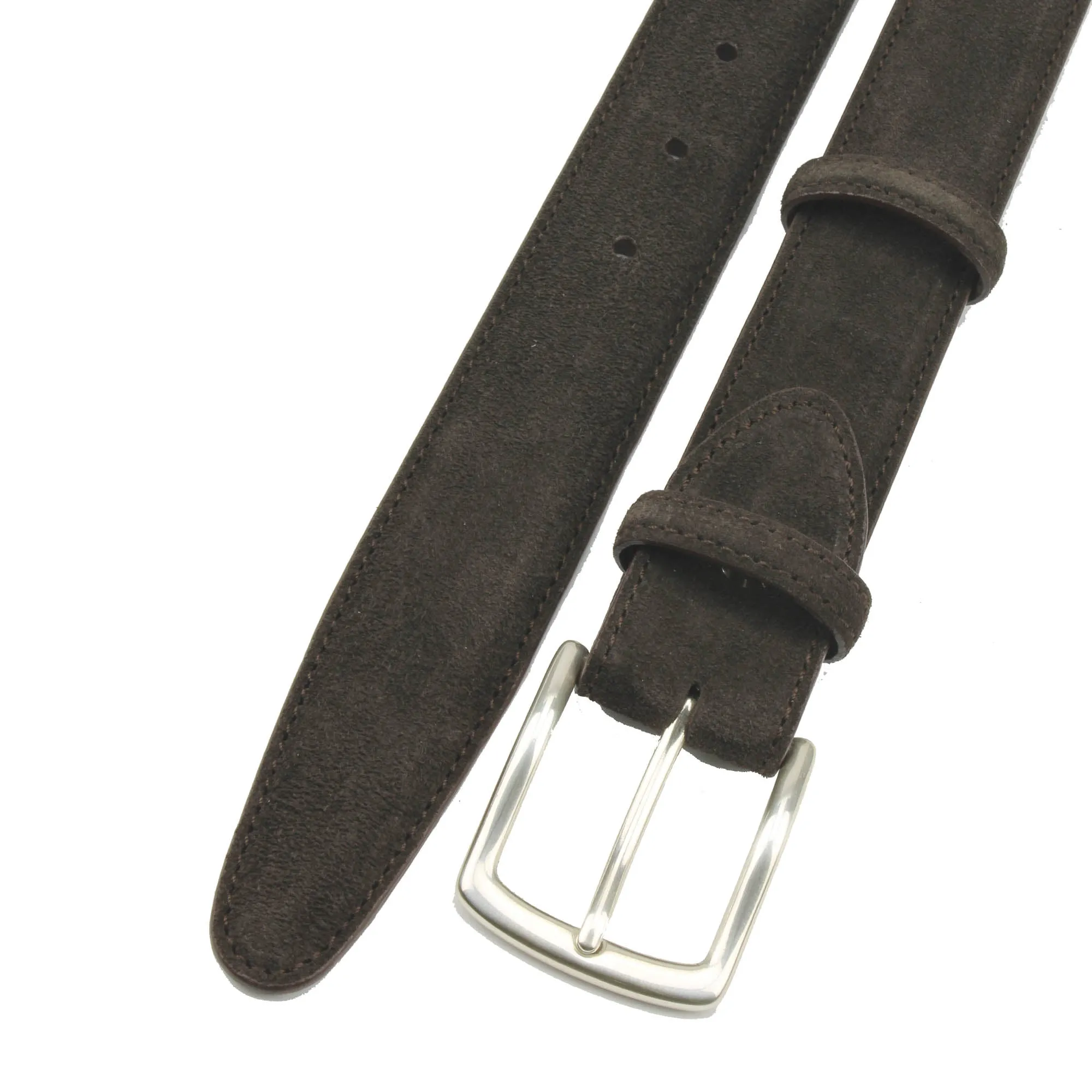Dark choc classic suede belt with classic silver buckle