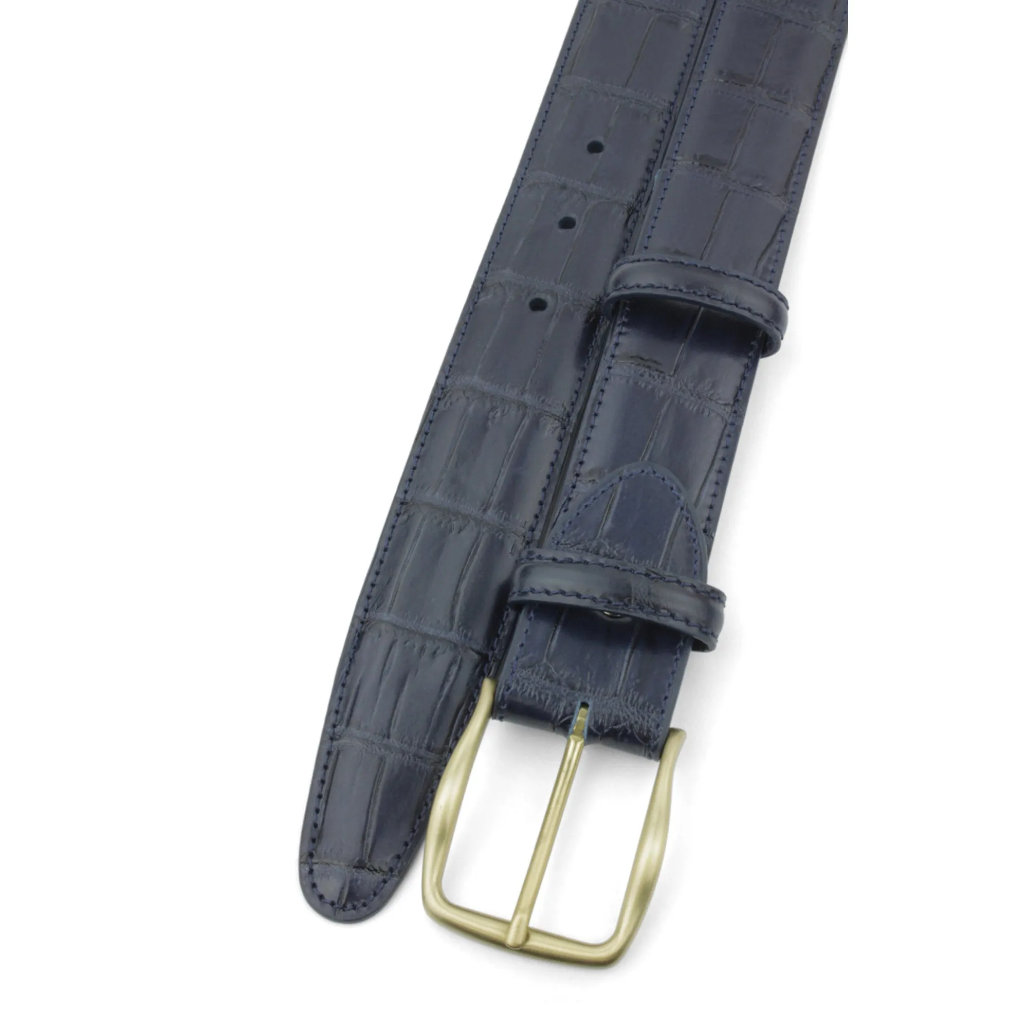 Deep Blue Mock Croc Tail Satin Brass Belt