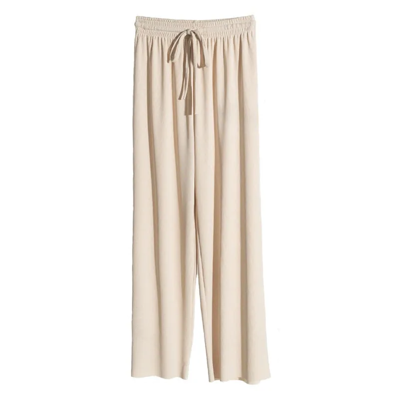 Drape Women Ice Silk Wide Leg Pants High Waist Plus Size Slim Look Casual Floor Length Long Pants