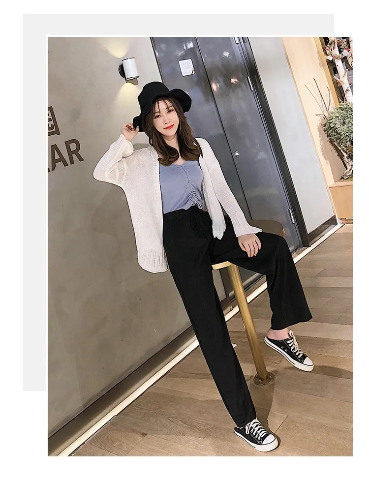 Drape Women Ice Silk Wide Leg Pants High Waist Plus Size Slim Look Casual Floor Length Long Pants