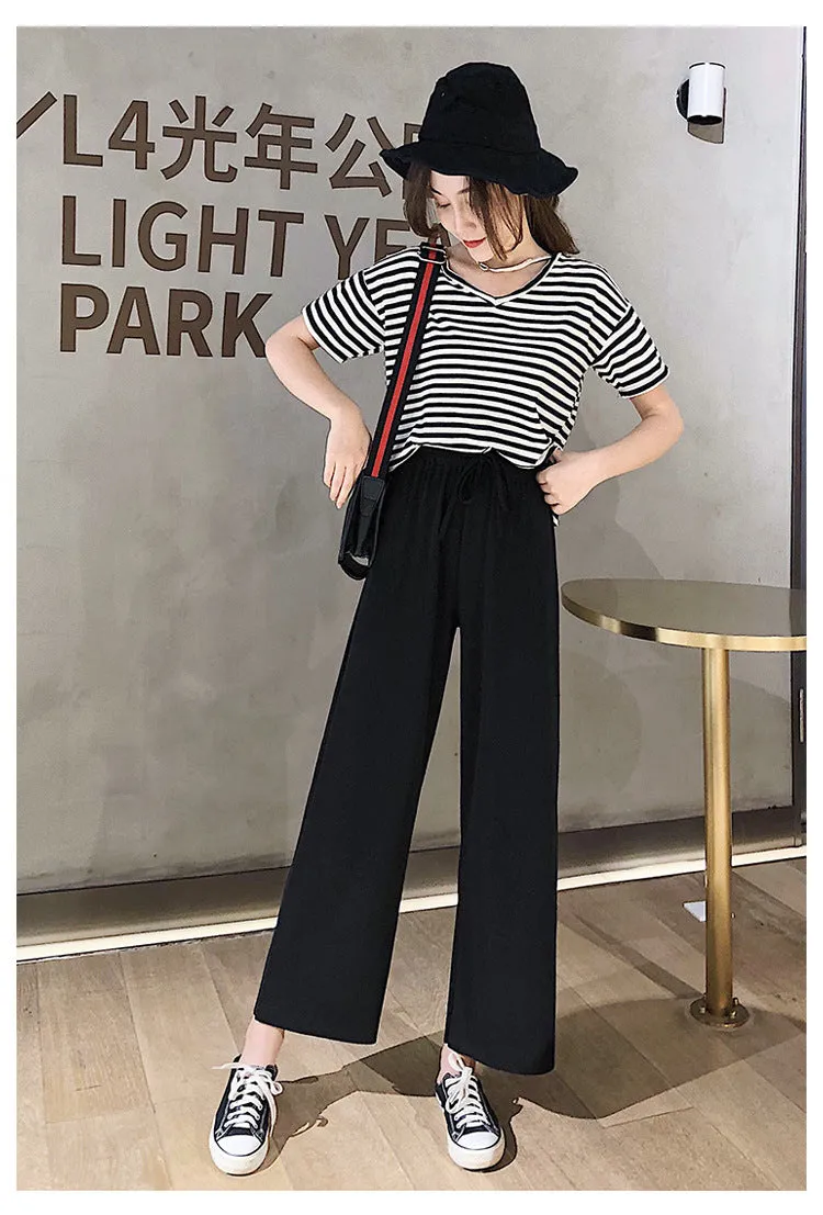 Drape Women Ice Silk Wide Leg Pants High Waist Plus Size Slim Look Casual Floor Length Long Pants