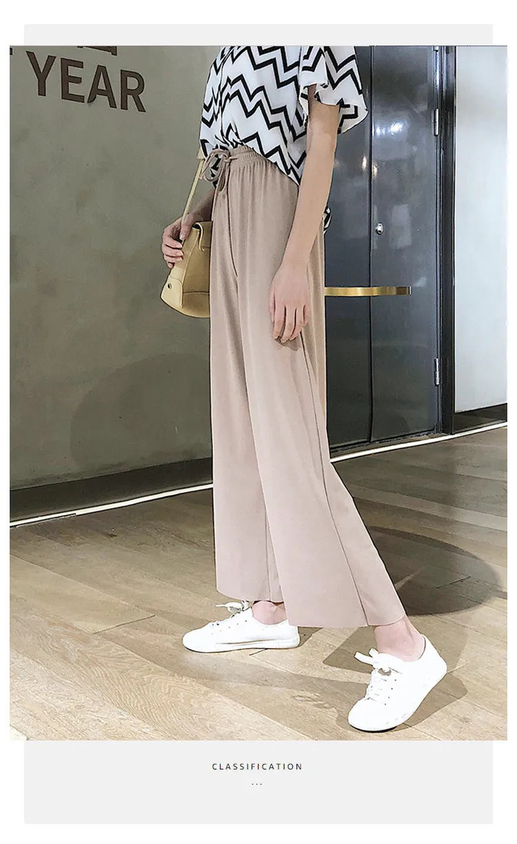 Drape Women Ice Silk Wide Leg Pants High Waist Plus Size Slim Look Casual Floor Length Long Pants