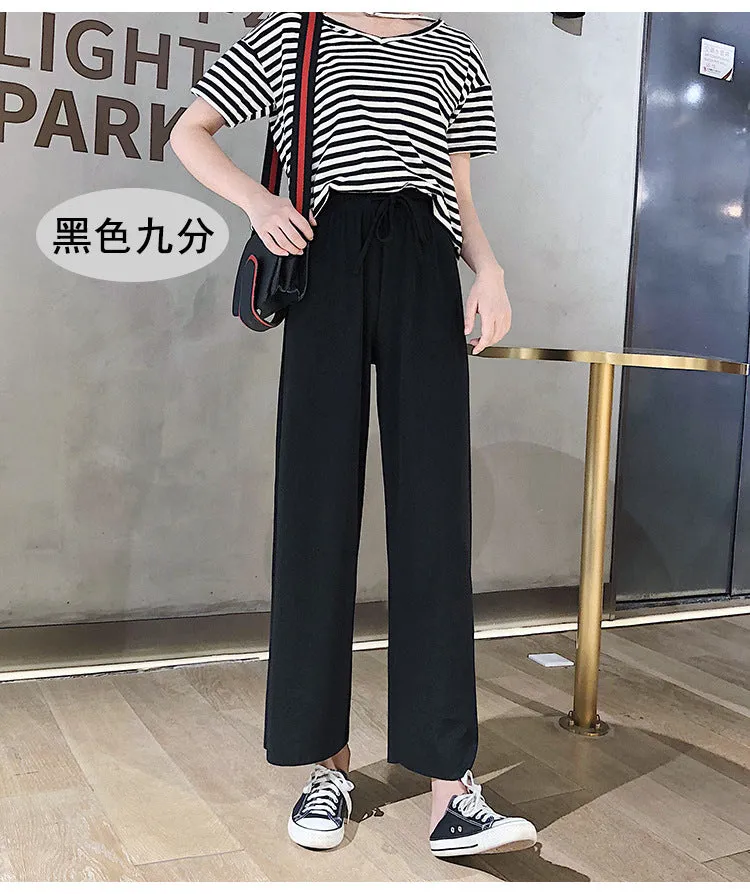 Drape Women Ice Silk Wide Leg Pants High Waist Plus Size Slim Look Casual Floor Length Long Pants