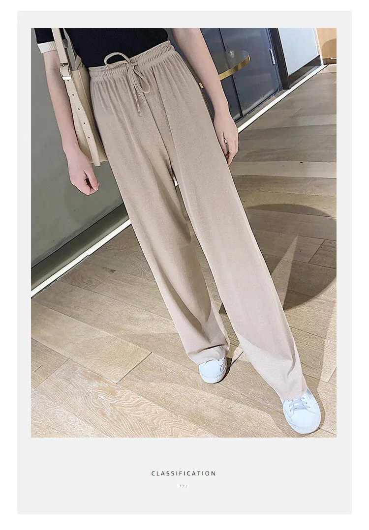 Drape Women Ice Silk Wide Leg Pants High Waist Plus Size Slim Look Casual Floor Length Long Pants