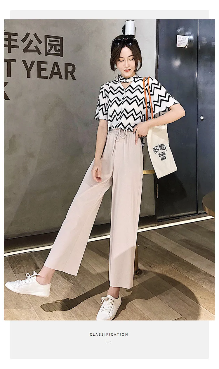 Drape Women Ice Silk Wide Leg Pants High Waist Plus Size Slim Look Casual Floor Length Long Pants