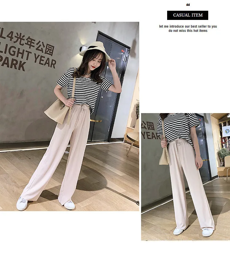Drape Women Ice Silk Wide Leg Pants High Waist Plus Size Slim Look Casual Floor Length Long Pants
