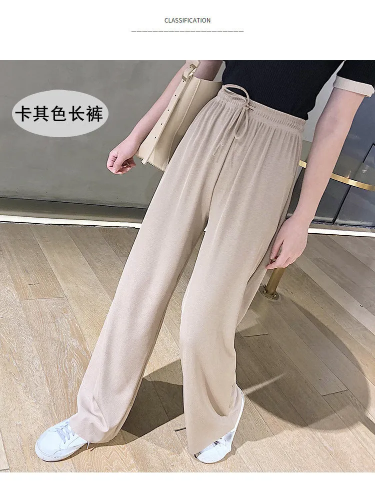 Drape Women Ice Silk Wide Leg Pants High Waist Plus Size Slim Look Casual Floor Length Long Pants