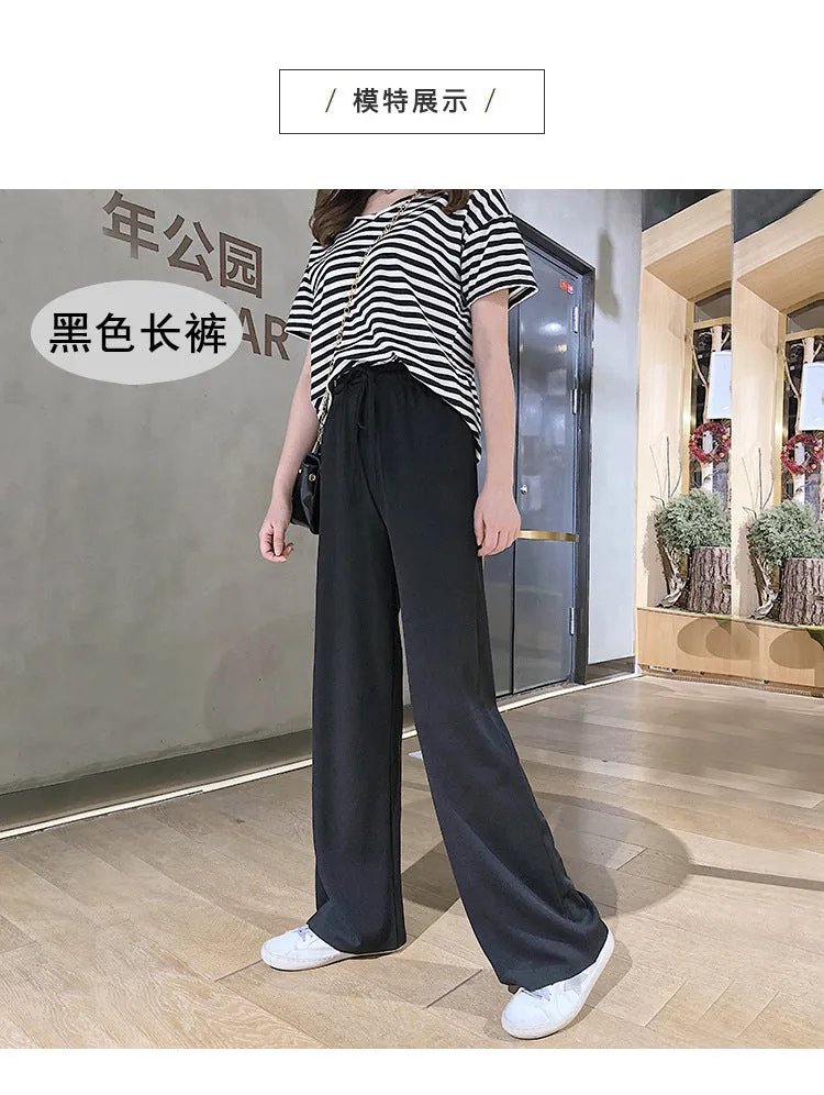 Drape Women Ice Silk Wide Leg Pants High Waist Plus Size Slim Look Casual Floor Length Long Pants
