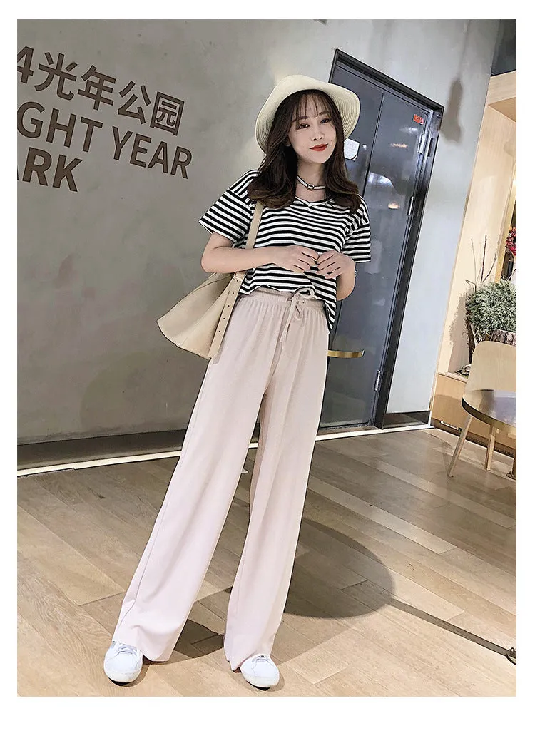 Drape Women Ice Silk Wide Leg Pants High Waist Plus Size Slim Look Casual Floor Length Long Pants